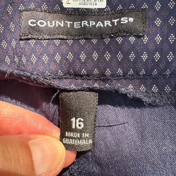 Counterparts Womens Navy Diamond Pattern Stretch Flat Front Dress Pants 16 - Picture 2 of 9